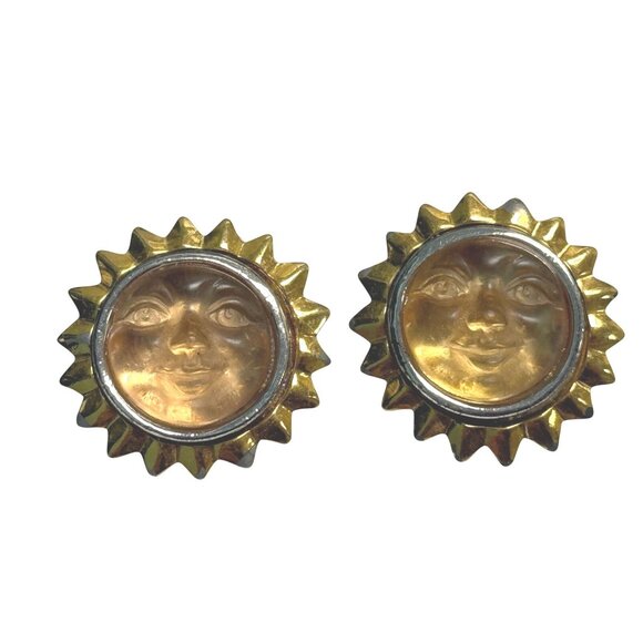 Anne Klein Gold-Tone Smiling Sun Face Clip Ons Earrings Rare - Picture 6 of 10